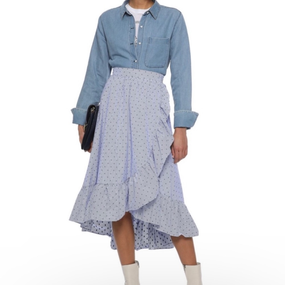 NEW - MAJE Blue Johno Dot Stripe Midi Skirt